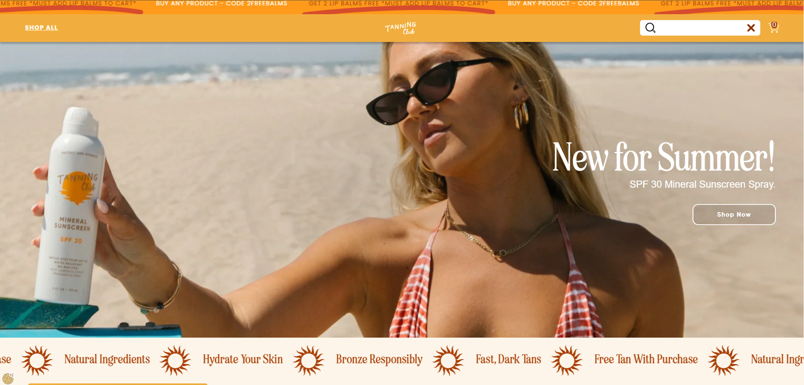 Tanning Club Shopify store